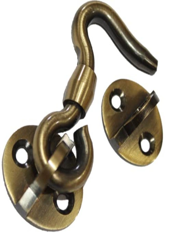 RISEOM Brass Gate Hook and Eye/Window Hook for Double Doors Gates/Windows (Heavy Oval Eye) (Antique-2 inch, Pack of 4) - Image 2